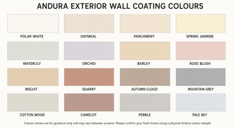Andura Colour Chart Andura Colour Chart